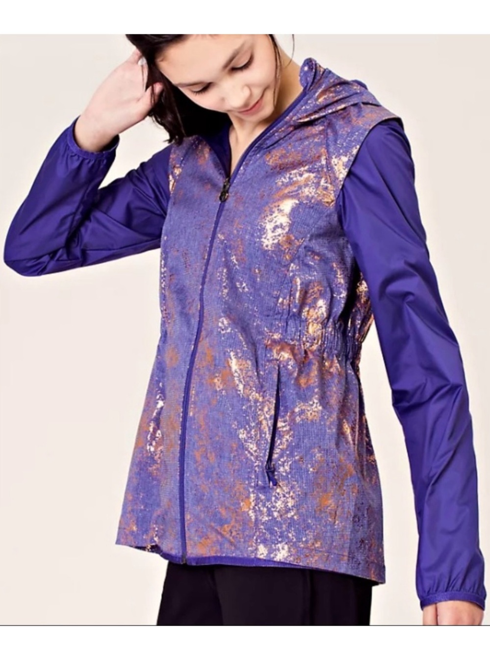 Ivivva Girls' Purple Jacket Rose-Gold Metallic Size 14 Packable Lightweight Coat
